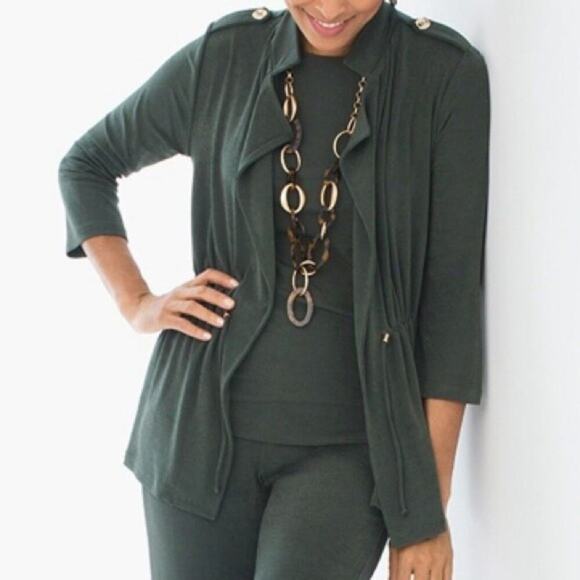 Chico's Jackets & Blazers - Chico's Travelers Utility Jacket Size Medium / 1 Olive Green Drawstring Stretch